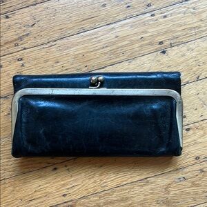HOBO Black Leather Wallet with Glossy Finish
